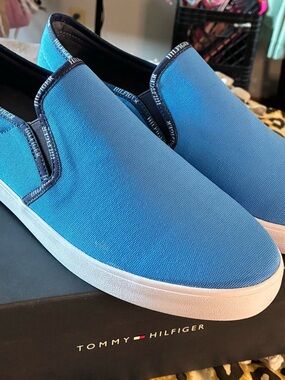 Tommy Hilfiger Light Blue Canvas Slip-On Sneakers